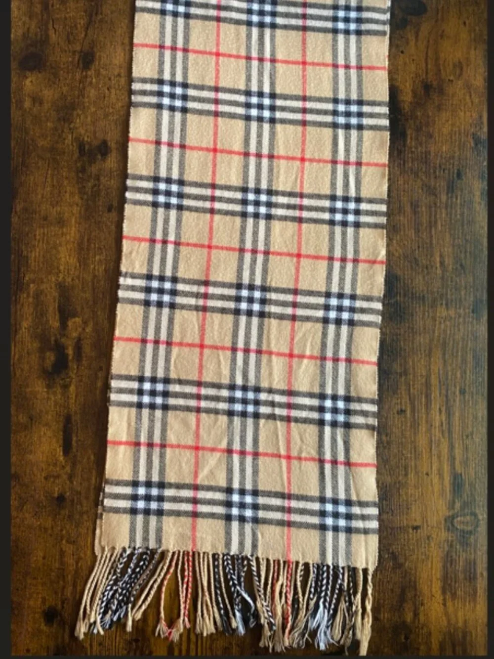 Burberry 100% Cashmere Nova Check Plaid Fringe Scarf England